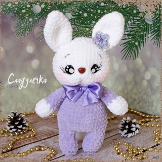 вязаная плюшевая игрушка сиреневый кролик заяц knitted plush toy lilac rabbit hare